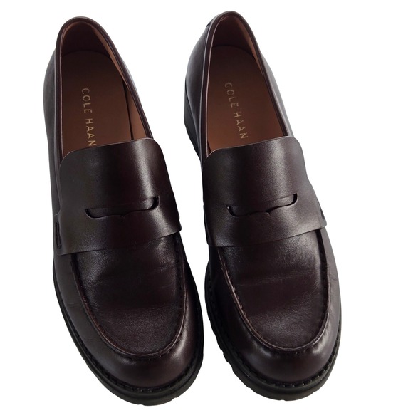 Cole Haan CAMEA  Loafer Women's Brown Leather Lug Sole Heeled Slip On Shoes - Picture 1 of 10